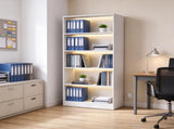 White Wood Grain 5-Tier Bookshelf with LED Lights, Bookcase with Cable Holes for Living Room & Study 93235857