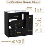 ZNTS Classic 30" Black Bathroom Vanity Set, Floor Standing, with Three Drawers, One of Which is a N729P194978B