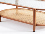 2-Tier Oval Coffee Table, Water Ripple Glass Top, PE Rattan & Iron Frame, 20594720