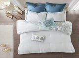 8 Piece Cotton Floral Printed Reversible Comforter Set Blue Cal King B03597067