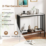 Modern Industrial Console Table - 2-Tier Design, Sintered Stone Tabletop with Anti-Slip Bumpers, 95020165