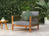 Acacia Wood Outdoor Club Chair with Handwoven Rope Accents & Curved Backrest - Water-Resistant Boho N767P265743E