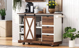 K&K 55.5" Farmhouse Kitchen Island with Drop Leaf, Kitchen Storage Island with Barn Door, Power N707P288229W