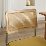 Mid Century Modern Dining Chairs Set of 2, Velvet Accent Chairs with Natural Cane Back & Stainless W1143P168323
