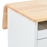 Kitchen Island with Drop Leaf, LED Light Kitchen Cart on Wheels with 2 Fluted Glass Doors and 1 Flip WF311171AAW
