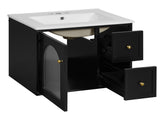24" Bathroom Vanity Set Wall Mounted for Small Space, Bathroom Cabinet with Ceramic Sink, 2 Drawers N710P286704B