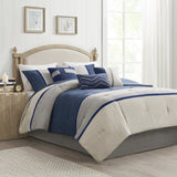 7 Piece Faux Suede Comforter Set Blue Queen B03596784
