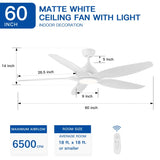 ZNTS Modern 60 In Intergrated LED Ceiling Fan Lighting with White ABS Blade W136755954