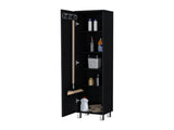 Black 1-Door Cabinet with 3 Broom Hangers B062P205244
