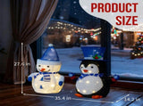 Set of 2 Lighted Plush Penguin and Snowman Christmas Decorations, Pre-lit Pull Up Holiday Decor with 71294454