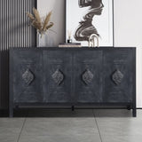 Carved Flower Door Handle, Antique Four Door Cabinet for Living Room Kitchen Hallway W1445P146387