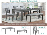 6 Piece Kitchen Set, Rectangular Wooden Table with 4 Upholstered Chairs and a Bench, 50401072