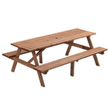 8 Person Brown Wooden Picnic Table, Outdoor Camping Dining Table with 2 Seats, Garden, DIY with 2 W1422P196395