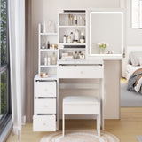 Small Size Left Bedside Cabinet Vanity Table Cushioned Stool, Extra Large Touch Control Sliding W936P172483