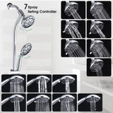 Drill-Free Stainless Steel Slide Bar Combo Rain Showerhead 7-Setting Hand, Dual Shower Head Spa W121947651