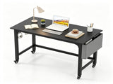 Mobile Rolling Computer Desk 48 Inch, Heavy Duty Metal Frame Home Office Desk with Storage Bag Hooks 12259958