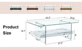 43.3 Inch Modern Two-Tier Coffee Table - An Elegant Combination of Clear Glass and White Marble W2920P226070