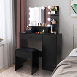 ZNTS FCH Large Vanity Set with 10 LED Bulbs, Makeup Table with Cushioned Stool, 3 Storage Shelves 1 30731740