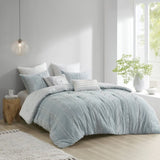 3 Piece Cotton Jacquard Comforter Set Aqua Full/Queen B03596412