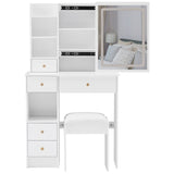Small Size Left Drawer Desktop Vanity Table Cushioned Stool, Touch Control Sliding LED Mirror, W936P202317