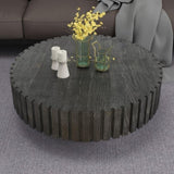 Modern minimalist circular black coffee table, 31.4-inch natural wood color and texture, space W1727P251153