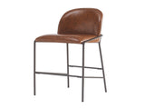 Galen Indoor Metal Upholstered Barstool, Antique Bronze Finish Frame with Brown Faux Leather, Set of N775P290453P