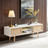 55.12" Rattan TV cabinet, double sliding doors for storage, adjustable shelf, solid wood legs, TV W1265115783