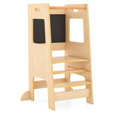 Multi-Use Toddler Kitchen Step Stool With Activity Chalkboard Adjustable Height & Rail - Natural 62270654