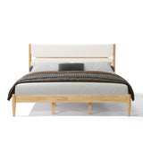 King Size Solid Wood Bed Frame With Fleece Upholstered Headboard, Ivory N757P256241B