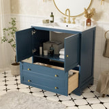 30'' Bathroom Vanity with Ceramic Sink Combo, Modern Freestanding Storage Cabinet with Gold Handles, N710P228365C