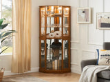 6 Shelf Corner Curio Display Cabinet with Lights, Mirrors and Adjustable Shelves, Oak W1693P165029