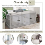 Storage Bench with 4 Doors and Adjustable Shelves, Shoe Bench with Removable Cushion for Living 19070273