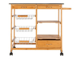 Moveable Kitchen Cart with Stainless Steel Table Top & Three Drawers & Three Baskets Burlywood 38657513