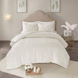 Full/Queen 3-Piece Tufted Cotton Chenille Medallion Duvet Cover Set B03597328