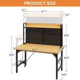 48''Adjustable Workbench with pegboard, Heavy Duty Wooden Desktop Workbench with Wheels, 1600 lb. 00789483