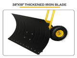 Manual Snow Pusher Cart 36x18in with H-Handle, Black Iron Blade, Yellow Wheels, Snow Plow Cart 50835495