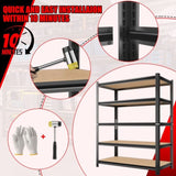 5 Tier Storage Rack, Adjustable Height Shelving, Warehouse Supermarket Basement Storage, Black W1831P271222