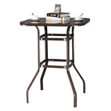 ZNTS Wrought Iron Glass High Bar Table Patio Bar Table Brown 75817084