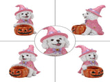 Halloween White Teddy Puppy Figurine, Witch Dog Holding Pumpkin Candy Bowl Decoration 01838696