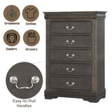 ZNTS Dark Grey 5-Drawer Chest with Metal Handles B062P209040