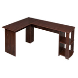 ZNTS L-Shaped Wood Right-angle Computer Desk with Two-layer Bookshelves Dark Brown 28876635