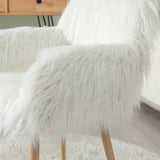 ZNTS WHITE Faux Fur Upholstered Make up chair Side Dining Chair with Metal Leg W2069P174778