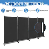 ZNTS 6FT 4-Fold 160g Polyester Fabric Plastic Foot Carbon Steel Frame Foldable Screen Black 26089175