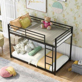 ZNTS Twin over Twin Metal Bunk Bed, Low Bunk Bed with Ladder, Black 39848515