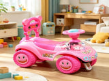 Kids Pink Foot-to-Floor Push Car Horn, Light & Music, Anti-Tip Backwards Device, Underseat Storage 77139462