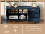 U-Style Modern Wave-Pattern Sideboard with 3 Drawers, Large Storage Buffet Cabinet with Hooks and N711P345172V