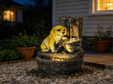 22" 3-Tier Puppy Themed Resin Garden Fountain Rustic Brown Outdoor Water Fountain with LED Lights & 25593587