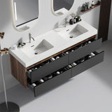Grace 60" Walnut Bathroom Vanity with Glossy White Solid Surface Sink and Soft Black Drawers, Wall W1865P281239