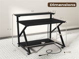 Black Rolling Computer Desk with Power Strip 32" Mobile Office Desk with Monitor Stand 36811141