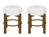 Vera Indoor Wooden Upholstered Barstool, Dark Walnut Finish and Ivory Upholstery, Set of 2 N775P333869D